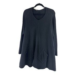 Margaret Winters Tunic Sweater Black Textured Shark Hem Cotton Pullover Women 1X